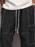 Casual Contrast Stitching Drawstring Cargo Pants