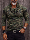 Stylish Camouflage Print Cowl Neck Pullover Top