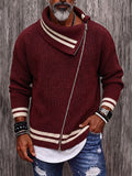 Casual Diagonal Zipper Placket Colorblock Sweater