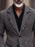 Modern Frayed Detail Plaid Tweed Blazer