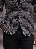 Modern Frayed Detail Plaid Tweed Blazer