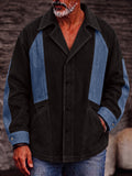 Casual Color Block Denim Faux Suede Jacket