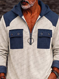 Utility Faux Denim Patchwork Knit Hoodie
