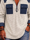 Utility Faux Denim Patchwork Knit Hoodie