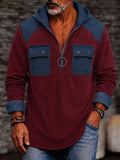 Utility Faux Denim Patchwork Knit Hoodie
