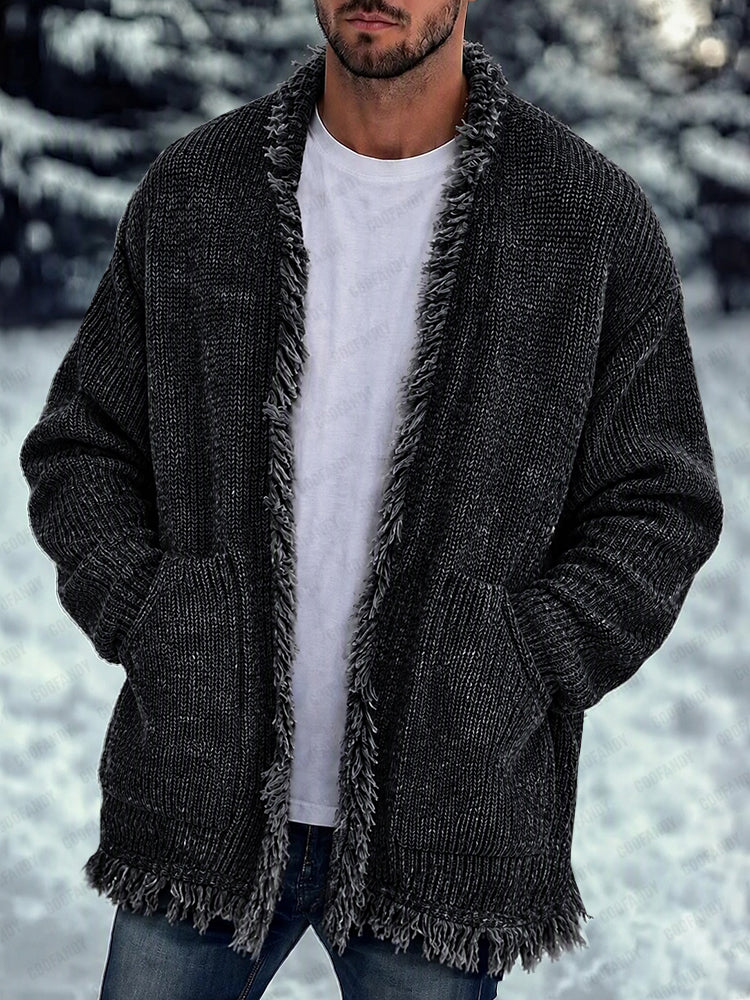 Men's Fringe Trim Knit Cardigan - Casual Loose Fit Layer – COOFANDY