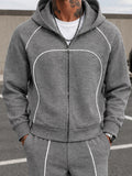 Casual Contrast Piped Zip-Up Hoodie Set