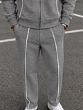 Casual Contrast Piped Zip-Up Hoodie Set