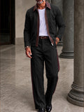 Refined Retro Faux Suede Jacket Pants Set
