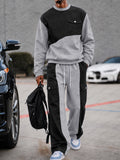 Streetwear Faux Denim Patchwork Sweatshirt Set