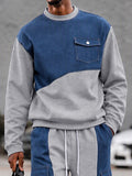 Streetwear Faux Denim Patchwork Sweatshirt Set