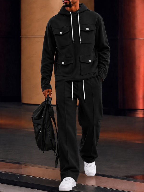Utility Casual Multi-Pocket Hoodie Pants Set