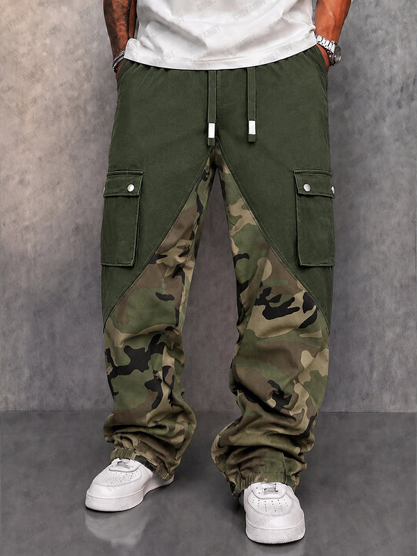 Street Style Camo Panel Cargo Jogger Pants