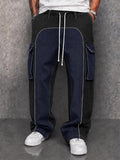 Denim-look Contrast Color Drawstring Pants