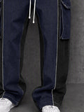 Denim-look Contrast Color Drawstring Pants