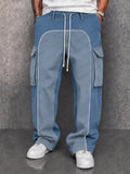 Denim-look Contrast Color Drawstring Pants