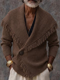 Stylish Fringe Trim Shawl Collar Knit Cardigan