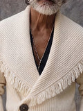 Stylish Fringe Trim Shawl Collar Knit Cardigan