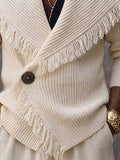 Stylish Fringe Trim Shawl Collar Knit Cardigan