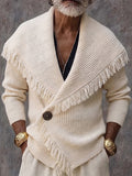 Stylish Fringe Trim Shawl Collar Knit Cardigan