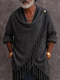 Casual Fringe Trim Draped Collar Knit Sweater