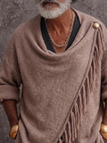 Casual Fringe Trim Draped Collar Knit Sweater