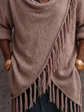 Casual Fringe Trim Draped Collar Knit Sweater