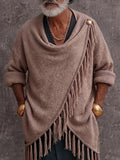 Casual Fringe Trim Draped Collar Knit Sweater