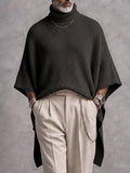 Modern High-Low Hem Batwing Sleeve Turtleneck Sweater