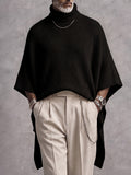 Modern High-Low Hem Batwing Sleeve Turtleneck Sweater