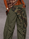 Urban Street Style Contrast Panel Parachute Pants