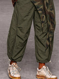 Urban Street Style Contrast Panel Parachute Pants