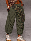 Urban Street Style Contrast Panel Parachute Pants