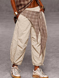 Urban Street Style Contrast Panel Parachute Pants