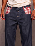 Casual Contrast Panel Faux Denim Pants