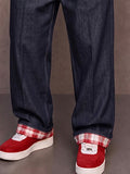 Casual Contrast Panel Faux Denim Pants