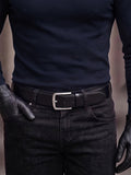 Gothic Faux Suede Panel Turtleneck Slim Fit Top