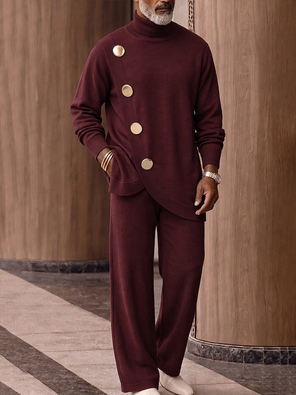 Urban Fashion Button Accent Turtleneck 2-Piece Set