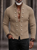 Refined Casual Button Accent Zip Knit Cardigan