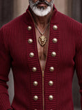 Refined Casual Button Accent Zip Knit Cardigan