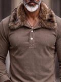 Refined Faux Fur Collar Corduroy Polo Shirt