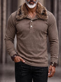 Refined Faux Fur Collar Corduroy Polo Shirt