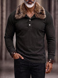 Refined Faux Fur Collar Corduroy Polo Shirt