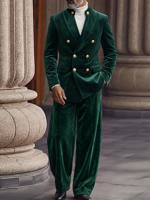 Smart Casual Velvet Double Breasted Suit Set