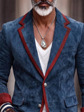 Vintage Contrast Trim Faux Suede Blazer