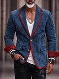 Vintage Contrast Trim Faux Suede Blazer