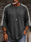 Casual Colorblock Striped 3/4 Sleeve Knit T-Shirt