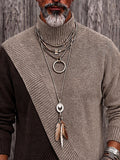 Stylish Two-Tone Ribbed Turtleneck Sweater
