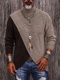 Stylish Two-Tone Ribbed Turtleneck Sweater