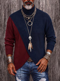 Stylish Two-Tone Ribbed Turtleneck Sweater